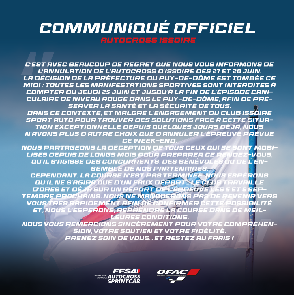 Communiqué officiel – annulation Issoire