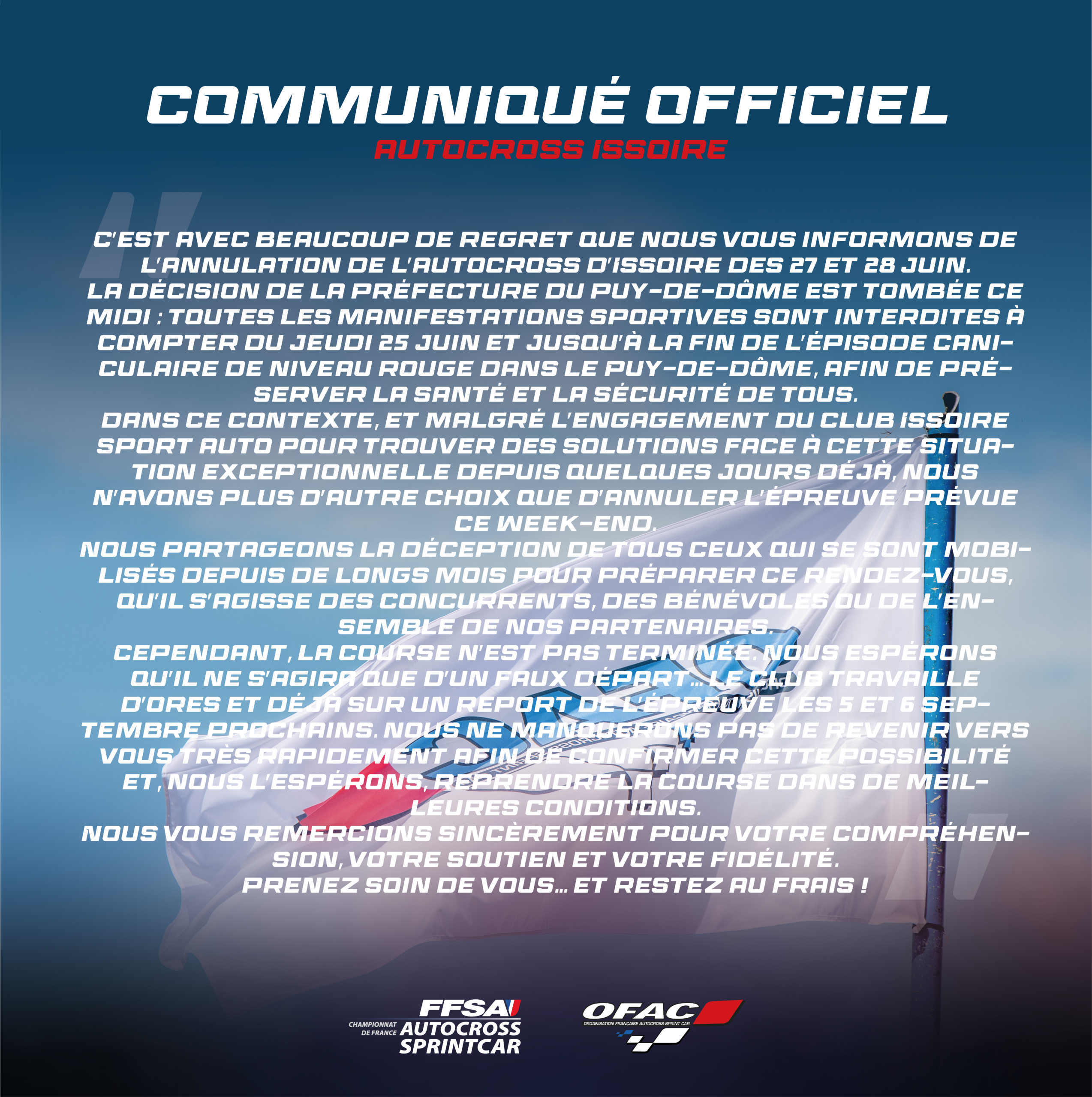 Communiqué officiel – annulation Issoire